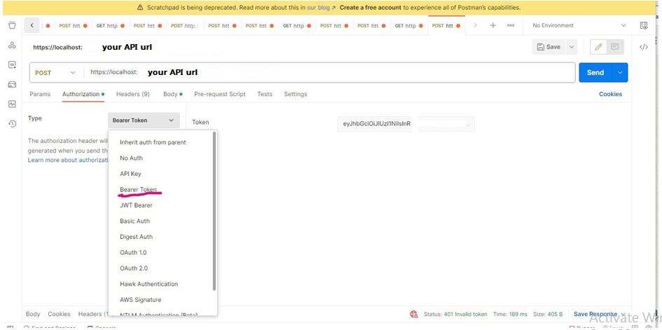 Select Bearer Token in Postman