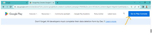 Step 1 - Search Google Play Console
